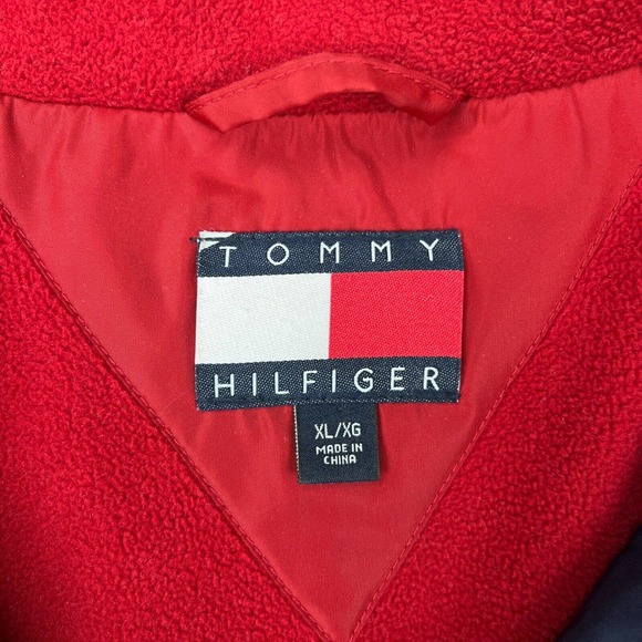 Tommy Hilfiger Jacket Mens Extra Large Blue Red Fleece Lined Nylon Full Zip Y2K - Picture 4 of 16
